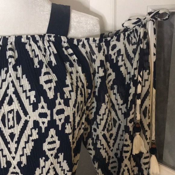 Tory Burch Wrap Around Maxi Dress in Navy/White Tapestry Geo Print - Picture 6 of 13